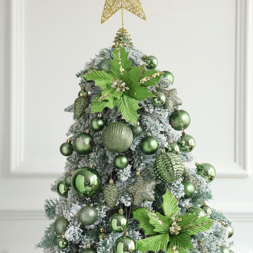 Christmas Ball Ornament Set, 48Pcs Green Plastic Christmas Tree Hanging Decorations with Gift Package for Xmas Winter Holiday Wedding Party Decor