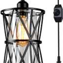 HMVPL Farmhouse Plug in Pendant Light, Outdoor Swag Lamp with Plug in Cord On/Off Dimmer, Plug in Hanging Light Fixture for Dining Room Bedroom Kitchen Island(1 Pack) (Cylinder, Black)