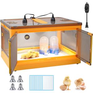 Chicken Brooder Box for Chicks Chicken Brooder Box Kit with Heater Chicks Warmer Brooder Plate Ducks Tent Pen Thermometer for 20 Ducks Bedding Indoor Quail Brooder (23.62x16.53x13 Yellow)