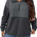 ROSRISS Plus-Size-Sweatshirts-for-Women Oversized Long Sleeve Color Block Shirts Warm Half Zip Polar Fleece Pullover Tops (XX-Large, 02_dark Grey)