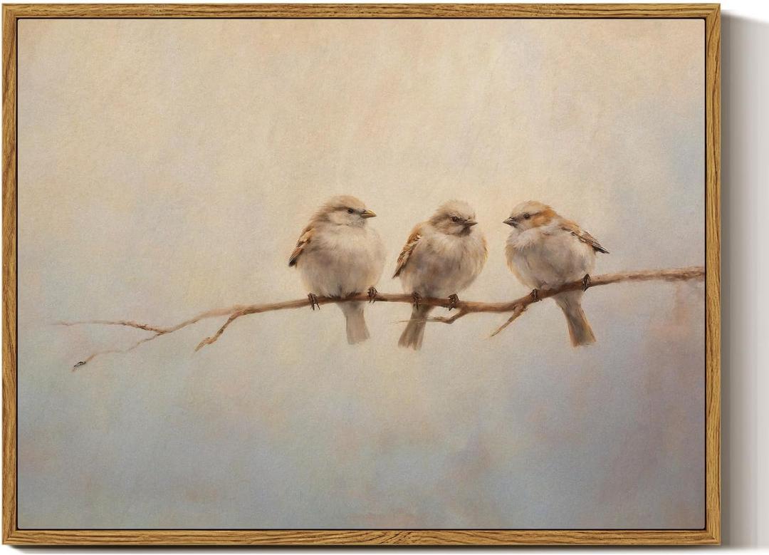 InSimSea Vintage Framed Wall Art, Three Birds Prints Vintage Wall Decor, Bedroom Living Room Bathroom Office Rustic Canvas Art 12x16in