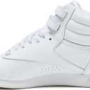 Reebok Women's Freestyle Hi High Top Sneakers for Women, Black or White Basketball and Tennis Shoes Womens Size 5-12, White/Silver, 8