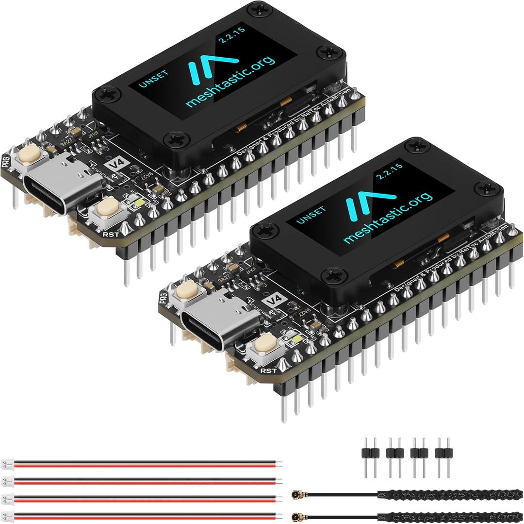 2 Set ESP32 LoRa V4 Development Board Upgraded ESP32-S3 SX1262 Module LoRa WiFi Bluetooth 2MB PSRAM 16MB Flash 915MHz Antenna OLED Display Support GPS Solar Arduino Meshtastic LoRaWAN IoT (2 Pack(With Screen))