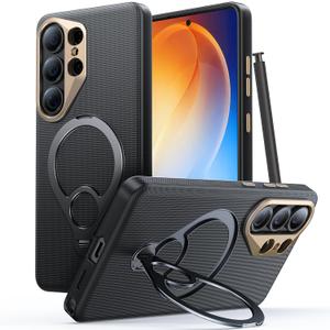 Leather for Samsung Galaxy S26 Ultra Case with 360 Magnetic Stand, [Official Feel] Fit for MagSafe [Mil-Grade Protection] Shockproof Anti-Scratch Phone Case for Samsung S26 Ultra Case,Black
