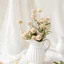 Ling's moment Pompon Mum Artificial Flower, 5pcs Faux Silk Mini Chrysanth with Stems, Bulk Fake Wedding Filler Flowers for DIY Bouquet Centerpieces Arrangements Shower Decorations, Beige