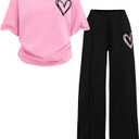 SOLY HUX Girl's Sweatsuit Short Sleeve T Shirts and Sweatpants Streetwear Summer Clothes 2 Piece,  12Y