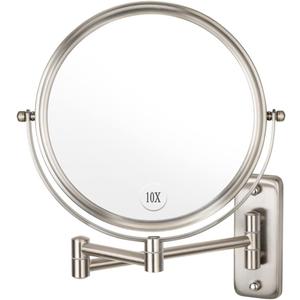Wall Mounted Makeup Mirror - 10x Magnification 8'' Two-Sided Swivel Extendable Bathroom Mirror Nickel Finish