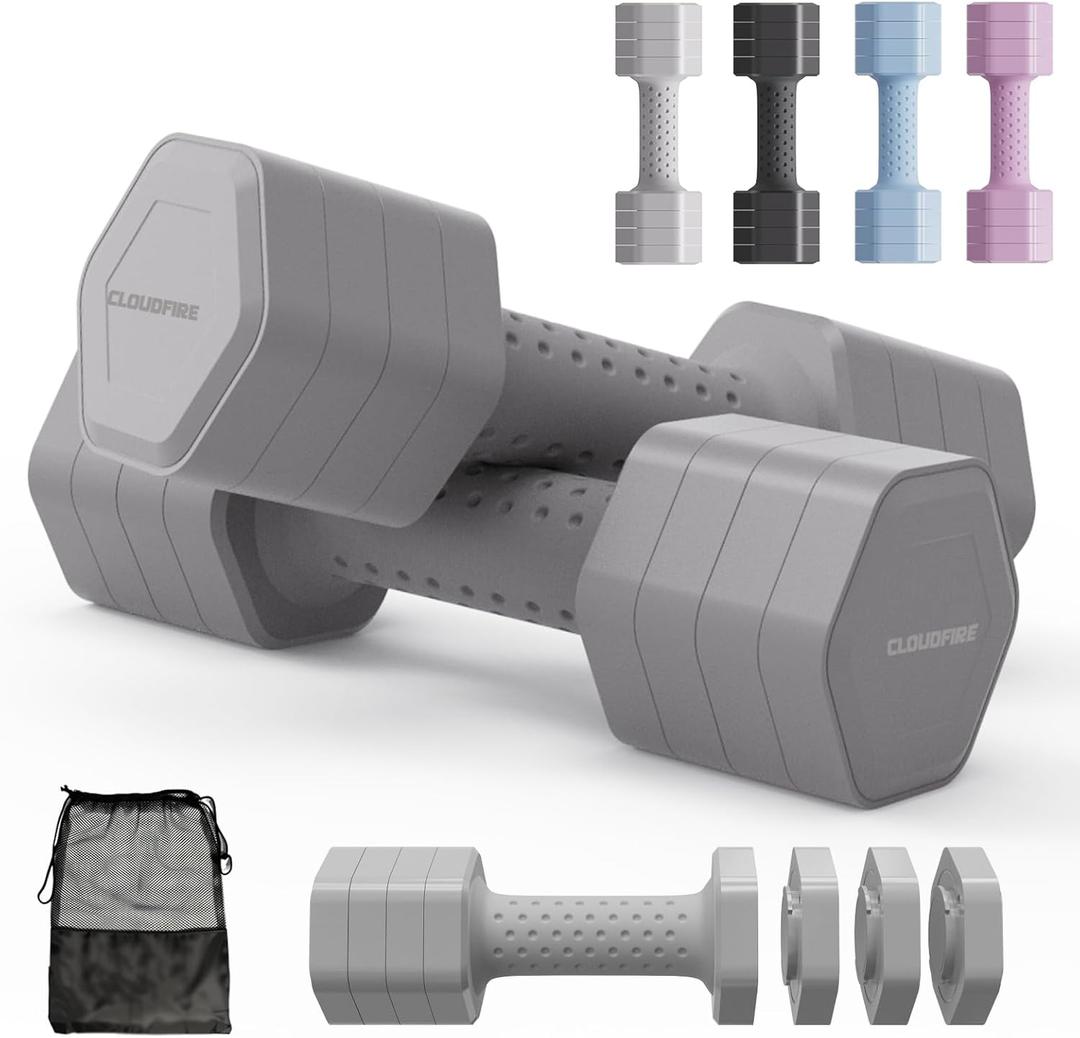Adjustable Dumbbell Set of 2, 4 in 1 Free Weights Dumbbells Set, Hand Weights for Women at Home, 5 lb Dumbbells Set with Non-slip Comfort Handle for Home Gym Exercise Workout Training (Gray)
