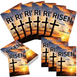 Party Greeting 120 Pcs Easter Church Bulletin Bulk Paper Jesus Has Risen Church Bulletins Religion School Study Supplies Jesus Worship Christian Inspiring Handouts for Bible Information (Cross Sunset)