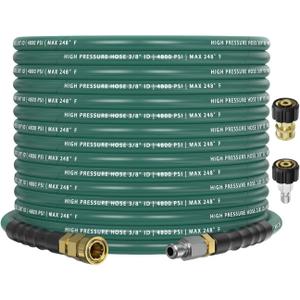 3/8" 4800PSI Pressure Washer Hose 50FT with 360 Swivel Quick Connect, Flexible Kink Resistant Steel Wire Braided & Durable Rubber for Hot/Cold Water, Power Washer Hose With M22 14mm Adapter