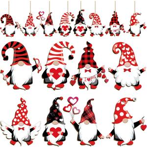 Blulu 40 Pcs Valentine Day Gnome Ornament Wooden Hanging Valentine Decoration Red, Whimsical, Love Theme Includes 40 Ropes for Valentine's Day Birthday Love Tree Wedding