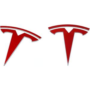 Logo Decal Overlay Stickers for Tesla Model Y (2020 to 2025), Standard Wrap, 4-pc Set (Gloss Red)