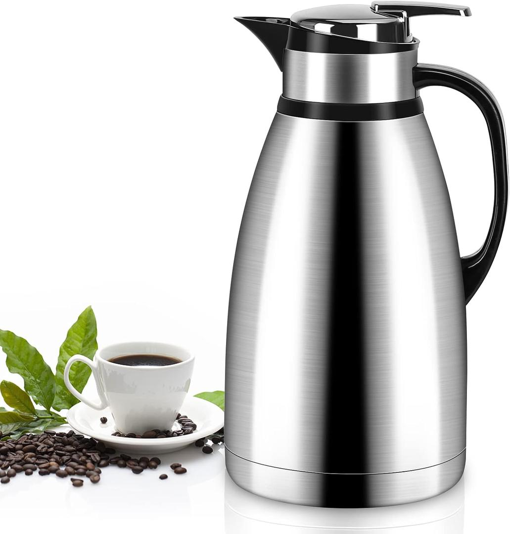 102 Oz Coffee Carafes for Keeping Hot, Stainless Steel Thermal Carafe, Double Wall Insulated Tea Pot, Fully Sealed Beverage Dispenser Keep Hot 12 Hours, Vacuum Thermal Pot for Coffee, Tea (Silver)