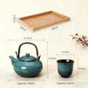 KEYDUACU Japanese Tea Set, Ceramic Tea Set, Plum Blossom Embossed, Teapot, 6 Teacups, Tea Tray, Strainer, Home, Outdoor, Gift, Chinese Kung Fu Tea Set (Pine Green)