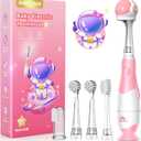 Toddler Electric Toothbrush Kids Age 1-2-3 Years Old, Infants & Baby Electric Toothbrush with Finger Tooth Brush, Cute Cover, LED Light, 2 Minutes Timer, 4 Brush Heads, Suction Cup (Pink Astronaut)