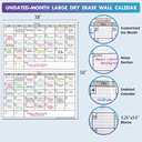 Dry Erase Two Month Laminated jumbo Wall Calendar, 38" x 50", Huge bimonthly Vertical Laminated Erasable White Board, Giant 60 day Family Whiteboard Schedule Planner, Large Multi Month Reusable Poster