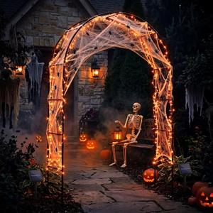 Glooglitter 4 Pcs Solar Halloween Archway Outdoor Decor, Spider, Orange
91" Heavy Duty Black Metal Garden Arbor, 39.4ft 100 led String Light and Web, Spooky Horror Yard Walkway Porch Entrance Decor