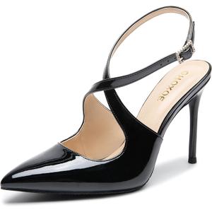 Slingback Heels for Women Pointed Closed Toe Stiletto Pumps Cross Strap Kitten Heels Wedding Party Dress Sandals Shoes (6, Black)