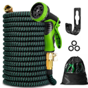 KOTTO Expandable Garden Water Hose 10 Spray Nozzles Anti-Rust Solid Brass Connector Lightweight No-Kink Flexible - Green 100ft