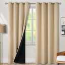 BGment Thermal Insulated 100% Blackout Curtains for Bedroom with Black Liner, Double Layer Full Room Darkening Noise Reducing Grommet Curtain (52 x 84 Inch, Beige, 2 Panels)