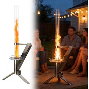 Pellet Heater 50 Inch Patio Heaters for Outdoor Use Stainless Steel Wood Pellet Patio Heater Modern Flame Viewing Experience Pellet Fire Pit for Courtyards, Patios, Camping