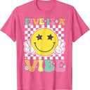 Five Is A Vibe 5th Birthday Groovy Boys Girls 5 Years Old T-Shirt (Pink-Heather) (Small, Men)