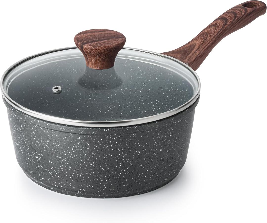 SENSARTE Nonstick Saucepan with Lid, 2.0 Quarts Small Pot with Swiss Granite Coating, Stay-cool Handle, Handy Sauce Pot Small Kitchen Cooking Pot, Induction Comptable, Free of Intentionally Added PFOA (Gray Granite)