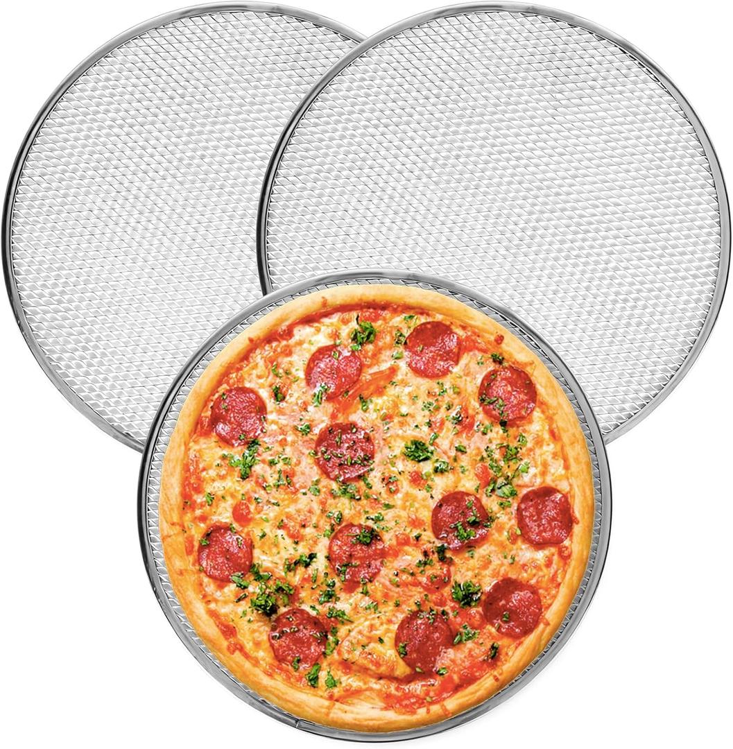 3Pcs 12 Inch Pizza Pan,Pizza Screen, Pizza Pan For Oven,Non-Stick Pizza Tray with Reinforced Rim - Heat Distribution Evenly, Easy-to-Clean for Daily Baking & Family Meals