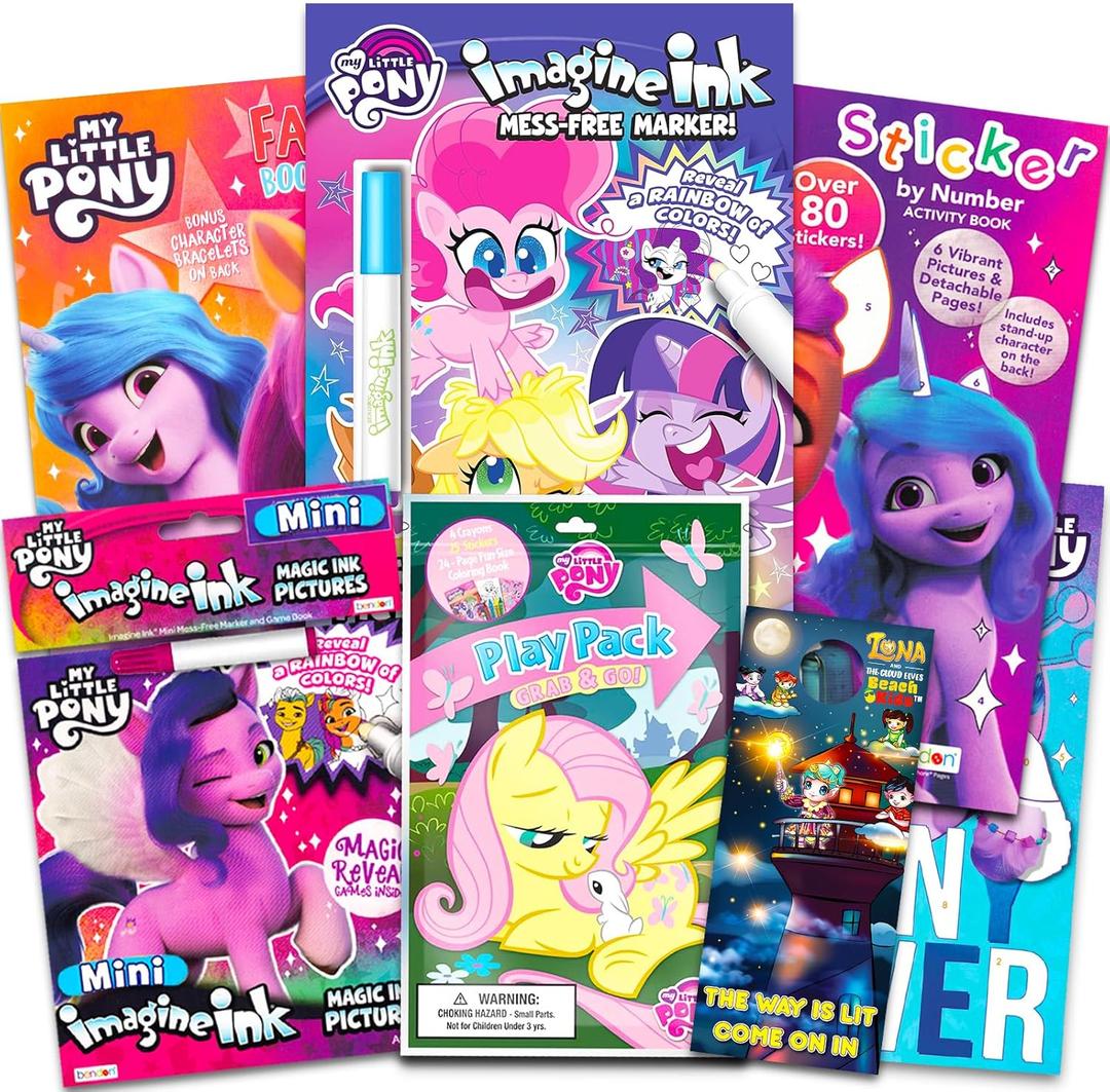 My Little Pony Coloring Book Super Set - Bundle with 4 My Little Pony Books Filled with Games, Puzzles, Stickers and Coloring Activities | MLP Party Supplies