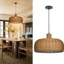 Arturesthome Rattan Pendant Light Farmhouse Chandelier Wicker Pendant Lampshade Hand-Woven Rattan Chandelier for Living Room Bedroom Dining Table