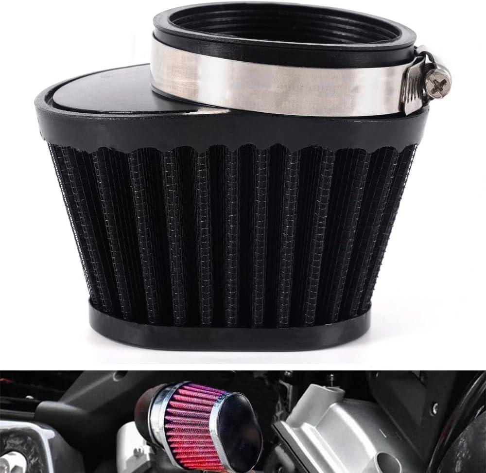 Motorcycle Air Filter Universal Replacement Engine Filter High Performance Clamp on Pod Air Filters for Motor Car Minibike Cold Air Filter (Black, 51MM)