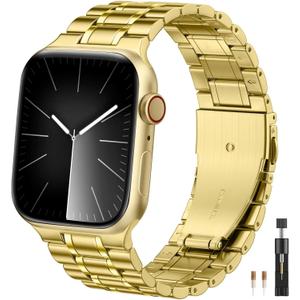 Compatible with Metal Apple Watch Bands for Men Women 46mm 45mm 49mm 44mm 42mm 41mm 40mm 38mm, Stainless Steel Strap for iWatch Bands for Men Series 11 10 9 8 7 6 5 4 3 2 1 SE Ultra 2 3 (Gold)