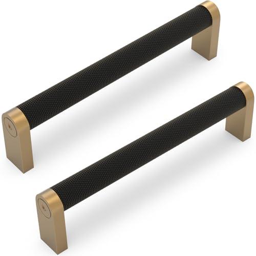 KOMOTIA 10 Pack Matte Black and Champagne Bronze Cabinet Pulls knurled 5 Inch Hole Centers Kitchen Cabinet Handles Drawer Pulls Cabinet Hardware