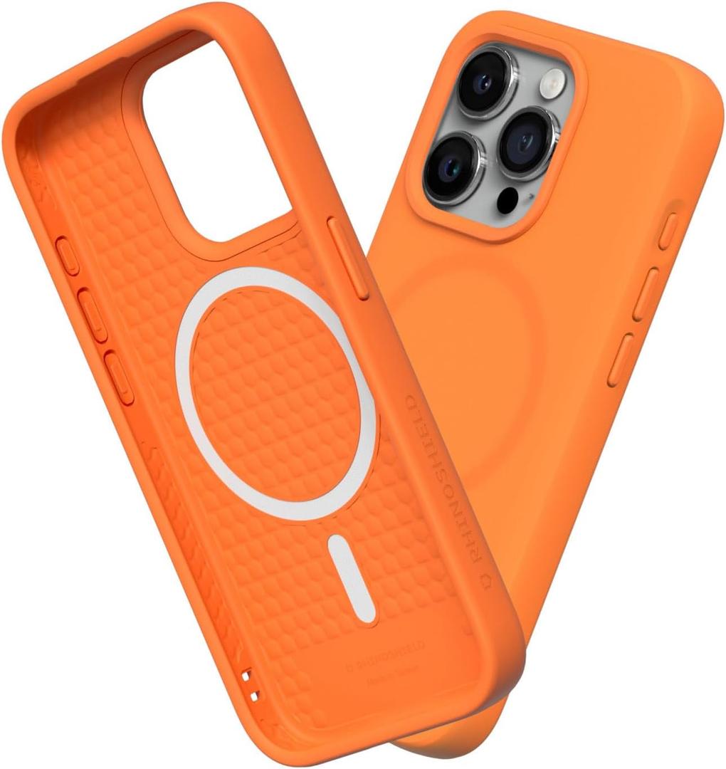 RhinoShield SolidSuit Case Compatible with Magsafe for [iPhone 15 Pro] | Shock Absorbent Slim Design Protective Cover with Premium Matte Finish 3.5M / 11ft Drop Protection - Neon Orange (Neon Orange)
