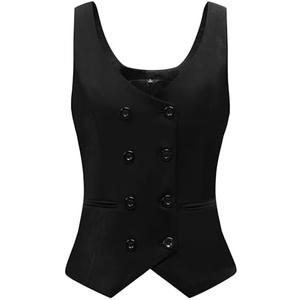 Womens Suit Vest Double Breasted V-Neck Fashion Dressy Casual Waistcoat Vest for Women, M