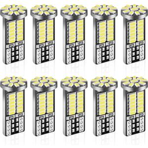10 Pieces 194 LED Bulb Super Bright 6500K T10 168 2825 W5W 34-SMD 3014 Chipsets Replacement Bulbs for Car Trunk Interior Dome Map Door Dash Courtesy License Plate Lights - Xenon White