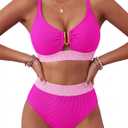 BMJL Womens Swimsuits Color Block Tummy Control Bathing Suit Textured Beach Vacation 2 Piece Swim Suits for Women 2026(S,Hot Pink)