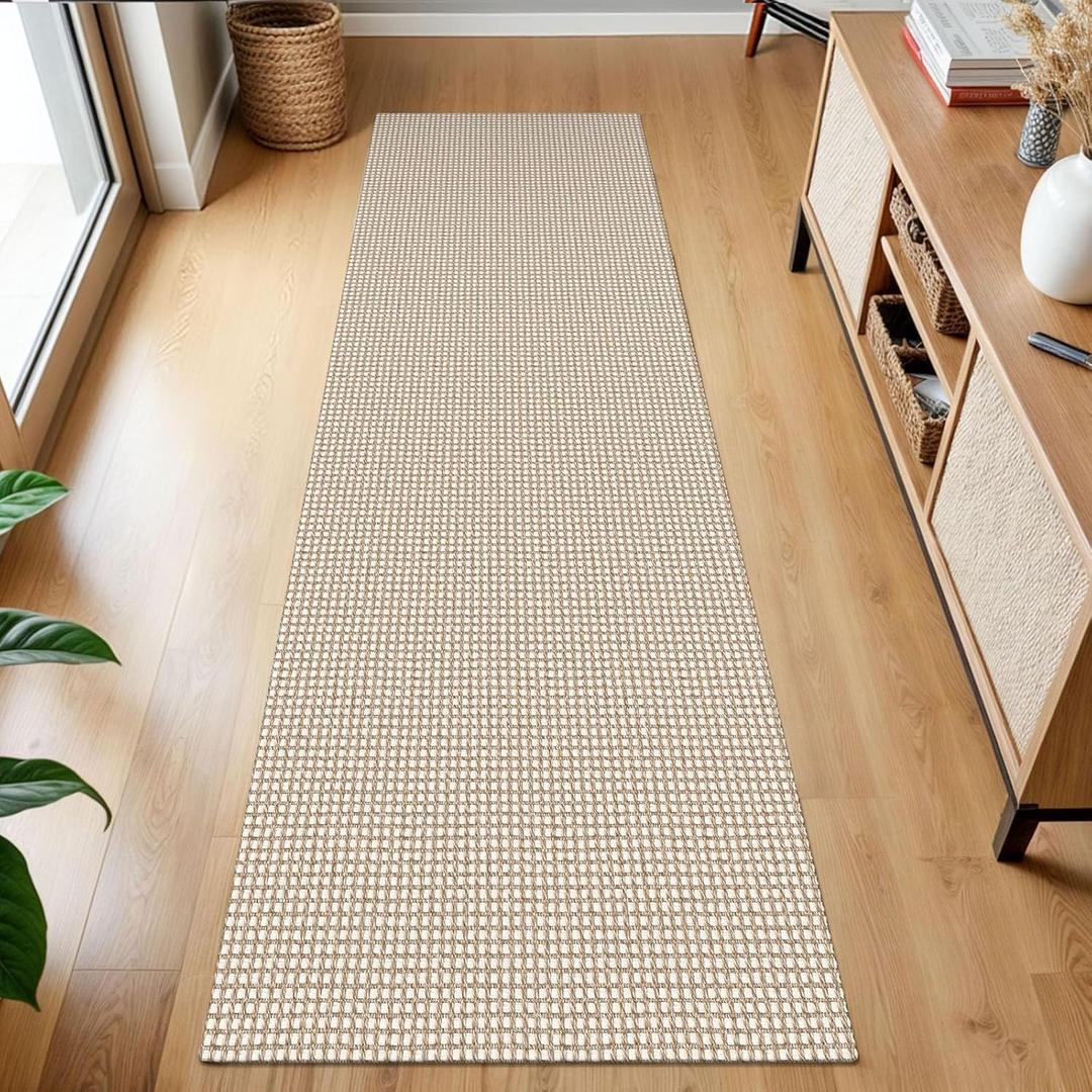 KOZYFLY Runners for Hallways 2x7 ft Washable Kitchen Runner Non Slip Rubber Backed Hall Runners Cotton Entryway Runner Rugs Floor Carpet for Indoor Backdoor Bedroom Kitchen, Ivory/Khaki