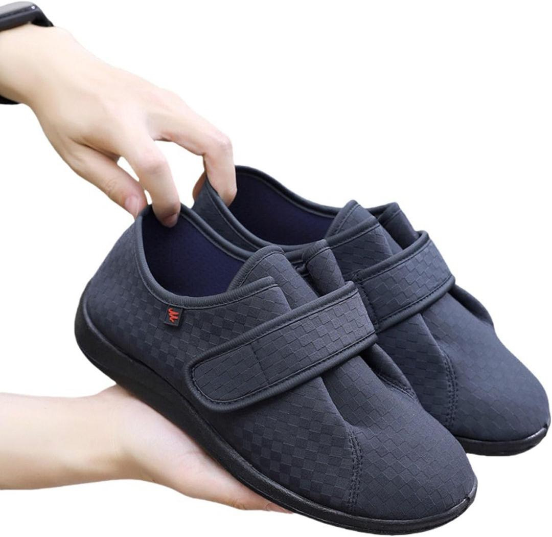 DEEYOTA Extra Wide Diabetic Shoes for Edema Plantar Fasciitis Arthritis Swollen Feet,Lightweight and Non-Slip On Sneakers for Men Dark Blue, Size 2