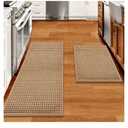 Kitchen Rugs and Mats Non Skid Washable Set of 2 PCS, Absorbent Runner Rugs for Kitchen, Farmhouse Weave Floor Mats in Front of Sink, 17.3"x 47"+17.3"x 29" (Brown)