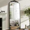 GLSLAND Vintage 64"x 21" Full Length Mirror Large Carved Arched Full Body Mirror with Metal Frame Baroque for Bathroom/Living Room/Entryway,Black