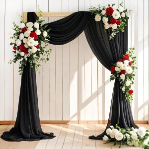 LINXTAR Wedding Arch Draping Fabric 30'' x 18FT Sheer Chiffon Arch Drape Backdrop 2 Panel Black Drapes for Bridal Shower Baby Shower Photo Booth Church Decor Birthday Party Outdoor Decoration