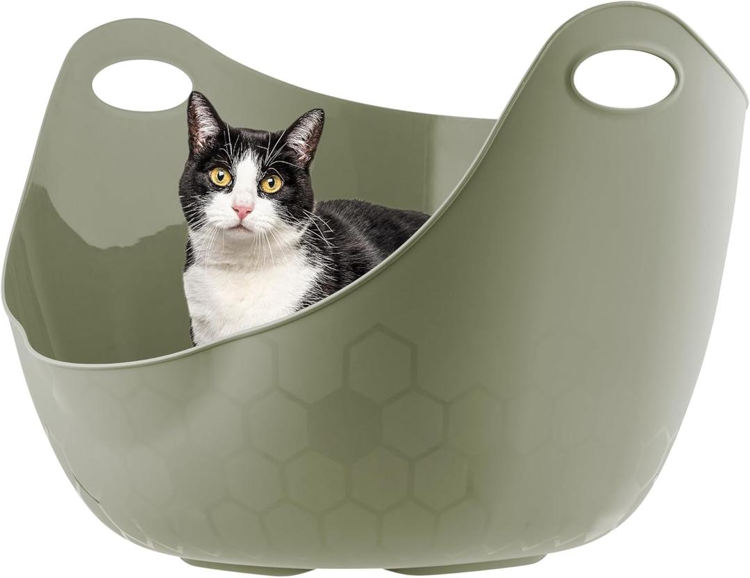 IRIS USA Cat Litter Box with High Walls and Handles, Made with Flexible Plastic, Sage Green (Large)