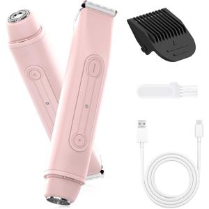 2 in 1 Women Electric Shaver - Dual Head Bikini Trimmer for Women Waterproof Wet & Dry Use Body Hair Trimmer and Facial Hair Remover, Painless Razors for Bikini Underarm Leg Arm Body Face, Pink