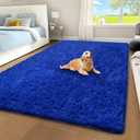 Blue Shag Area Rug for Bedroom, 4x6 Fluffy Shaggy Rugs for Living Room Boys Kids Nursery, Ultra Soft Comfy, Modern Fuzzy Plush Carpet for Girls Teen Dorm Indoor Home Decor, Upgrade Non-Slip