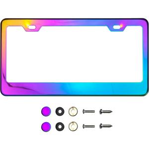 T304 Stainless Steel License Plate Frame  8K Mirror Polish Finish, Rust-Resistant, Slim Design, Universal Fit, Includes Screw Caps, Washers & Stainless Steel Screws (Iridescent)