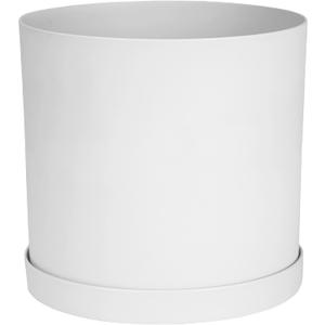 Bloem Mathers Round Planter with Saucer Tray: 10" - White - Modern Design, Durable Plastic Pot, Removable Saucer, for Indoor & Outdoor Use, Gardening, 2.6 Gallon Capacity
