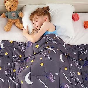 yescool Star Weighted Blanket 5 Pounds Cooling Weighted Lap Blanket, Galaxy Moon Heavy Blankets for Sleeping, Weighted Throw Blankets for 40-60lbs, 36"x48"