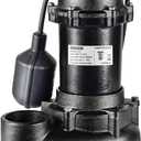 WASSERMANN 1/2 HP Sewage Pump with Auto Float Switch, 115V 5300 GPH Cast Iron Submersible Sewage Pump, Sump Pump for Basement Sump Basin Sewage Well 2" NPT Discharge with 10 FT Cable