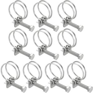 PATIKIL 24-28mm Adjustable Double Wire Hose Clamp, 10 Pcs 304 Stainless Steel Wire Hose Clips Pipe Tube Clamps for Dust Collection Rubber PVC Pool Pump Hose
